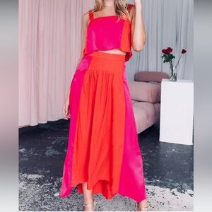 Petal & Pup Orange and Pink Asymmetrical Maxi Skirt